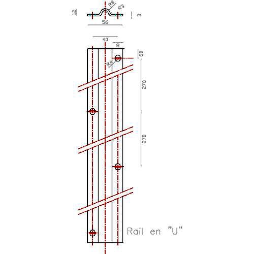 Rail pour portail coulissant à visser au sol - Gorge Ronde de 16mm - Longueur de 2000mm, largeur de 53mm et épaisseur de 2,5mm - En acier zingué - 3