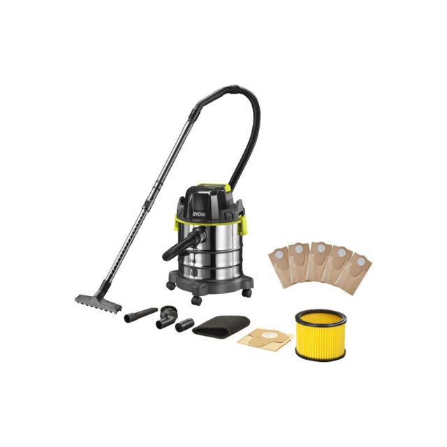 Pack RYOBI - Aspirateur eau et poussière R18WDV-0 - 18V One Plus - sans batterie ni chargeur - Lot de 5 sacs poussière RAKWDV05 - 20L