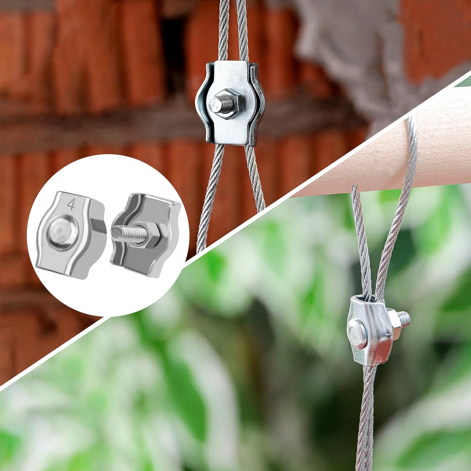 Serre-Câbles en Acier Inoxydable M4 Pince de Câble Métallique Clips pour Fixe 4mm Câble Métalliques Cordes à Linge Voiles de Soleil 10 Pièces - 4