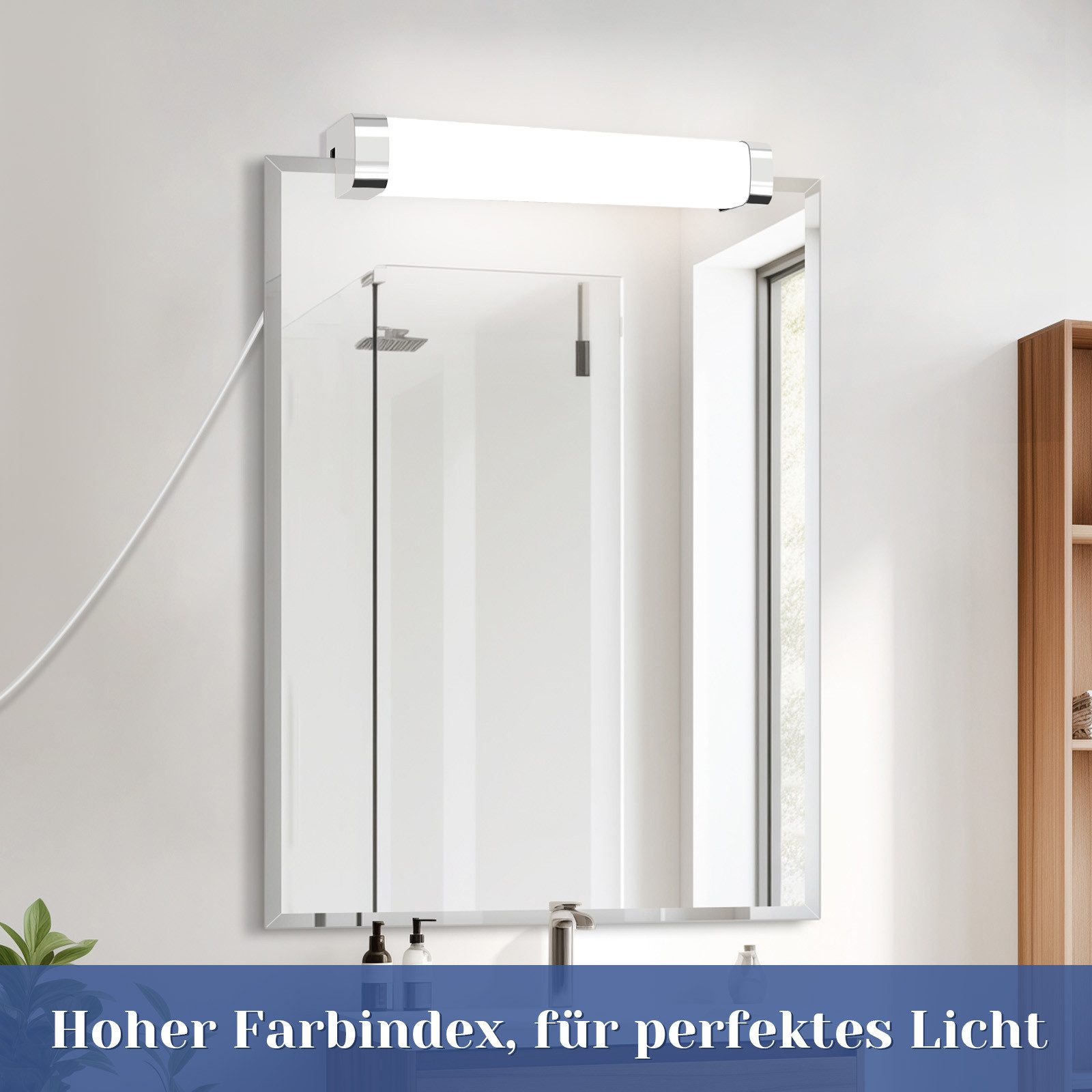 NETTLIFE applique miroir LED avec prise 10W blanc neutre 4000K chrome - 5