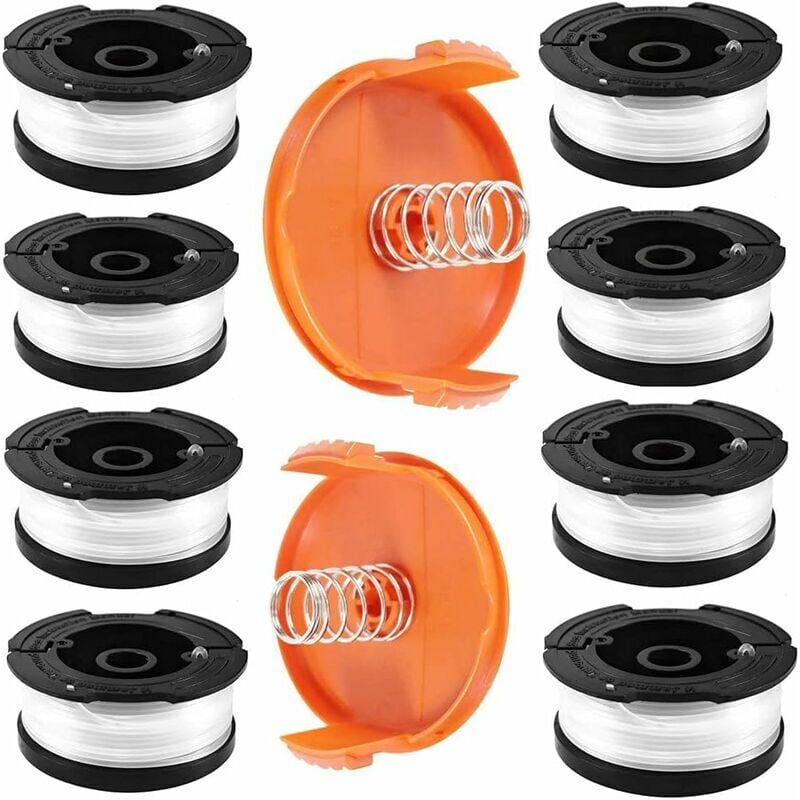 Szpula z żyłką do podkaszarki Black &amp; Decker, 8 szpul z żyłką do wykaszarki z 2 pokrywami szpuli i 2 sprężynami, szpule A6481