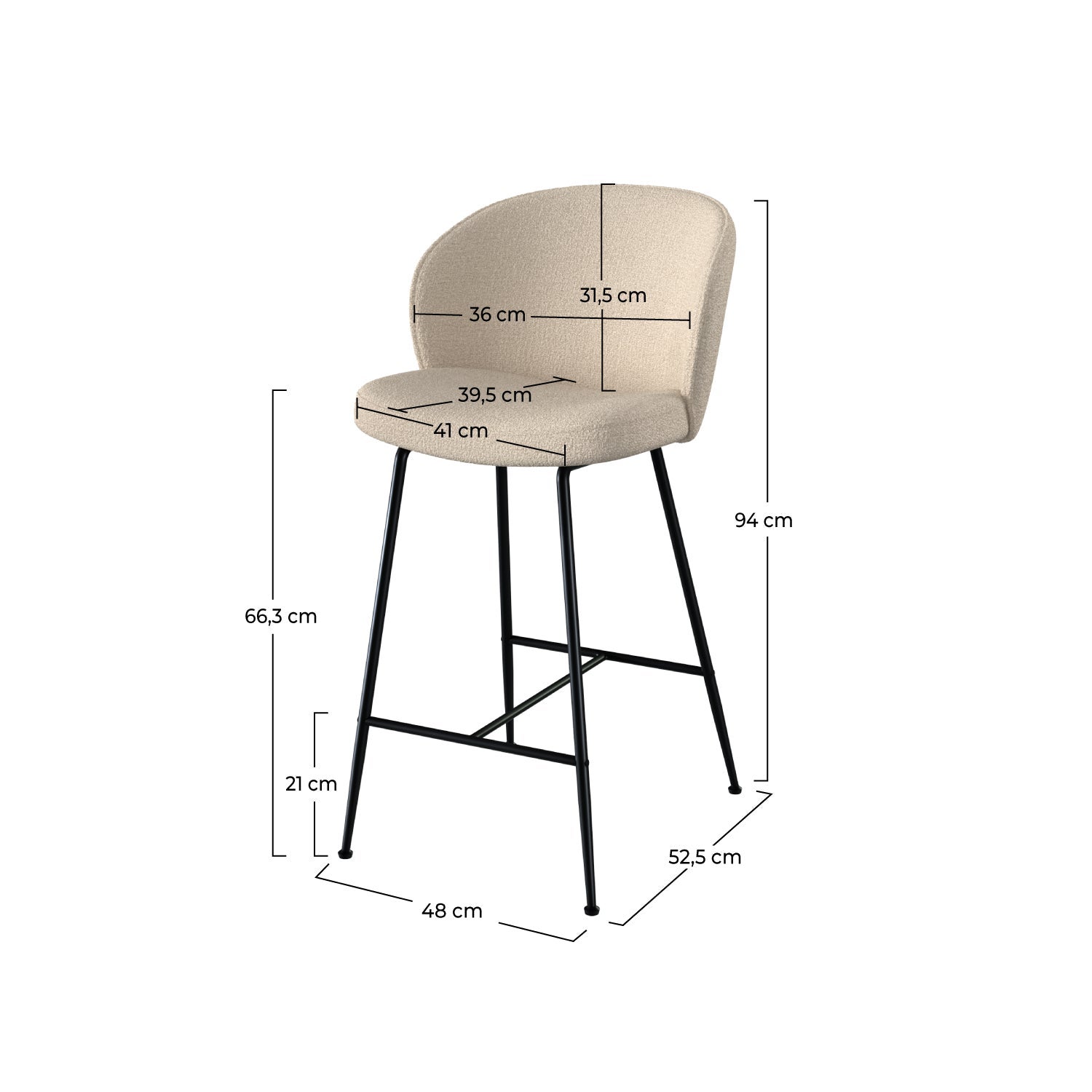 Lot de 2 chaises pour îlot central 66,3 cm en tissu bouclé beige - Groom - 4
