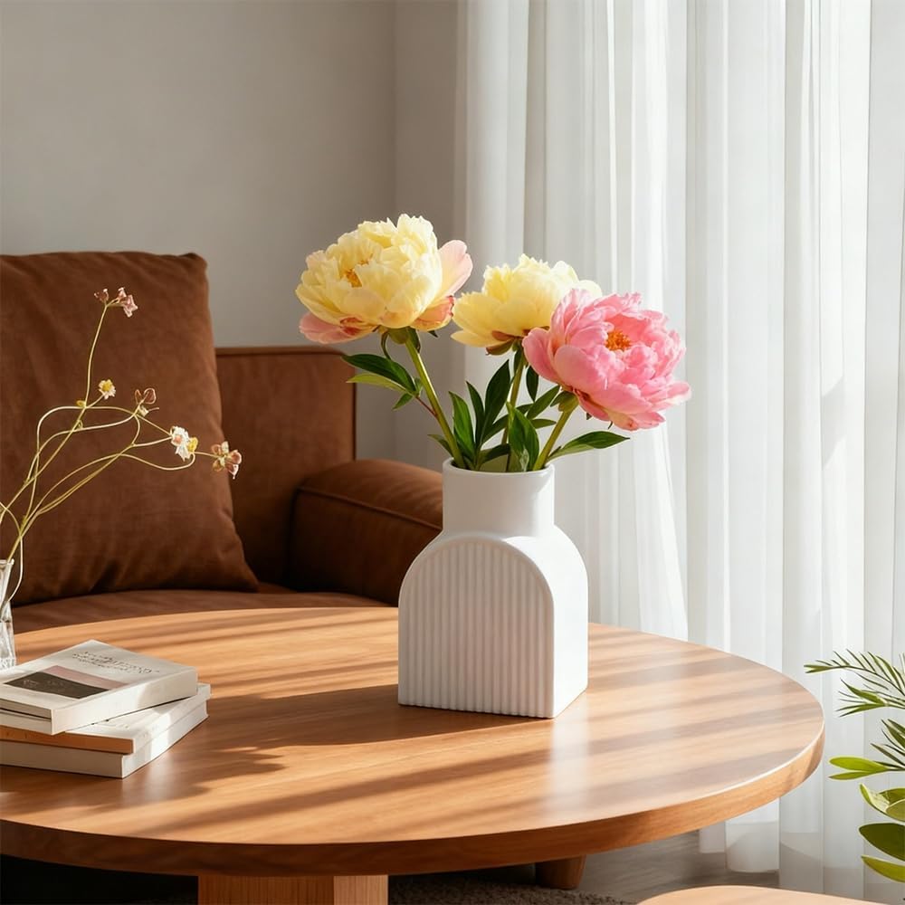 Conjunto de 2 vasos de plástico listrados, modernos e resistentes, brancos, inquebráveis, para decorar a sala de estar, o escritório ou um casamento. - 4