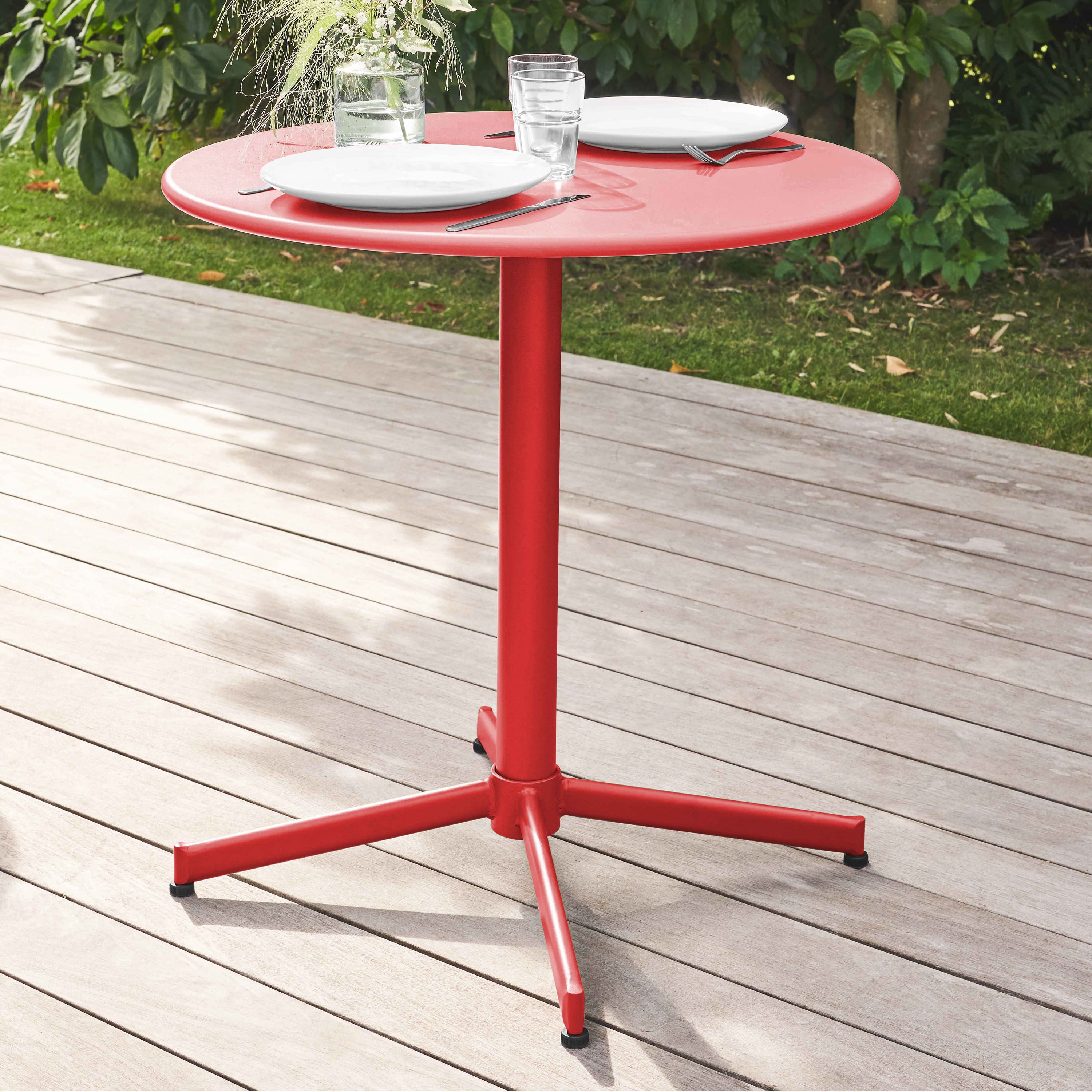 Table de jardin ronde bistro inclinable en acier rouge , Palavas ...