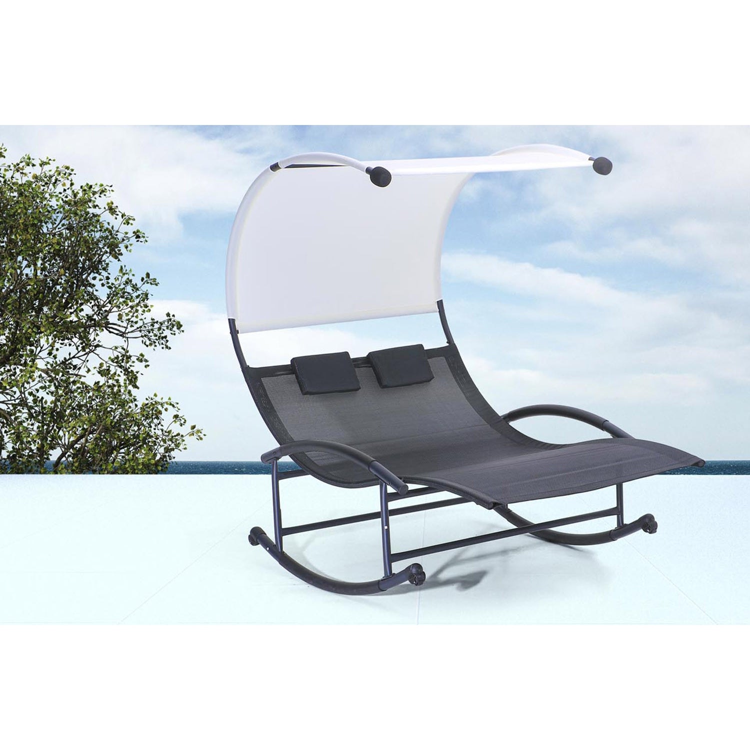 Transat double à bascule avec auvent noir et écru ESSAOUIRA - 3