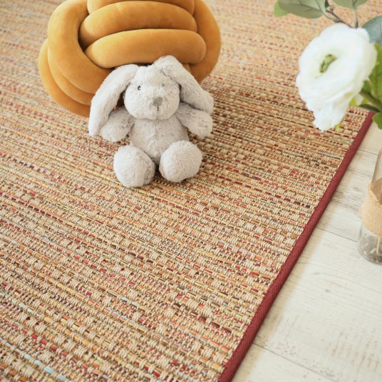 Tapis intérieur / extérieur en tissé plat - Bornéo nature multicolore - Galon bordeaux - 120 x 170 cm - 3