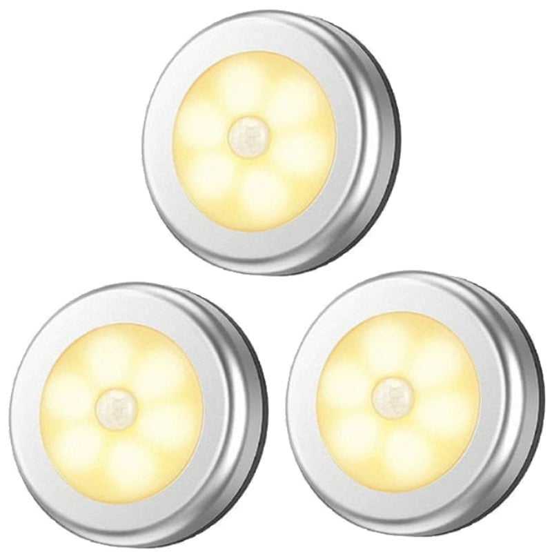 Zestaw 3 lamp z czujnikiem ruchu, lampka nocna LED na baterie, do przyklejenia w dowolnym miejscu pod szafką, oświetlenie schodów, kinkiety