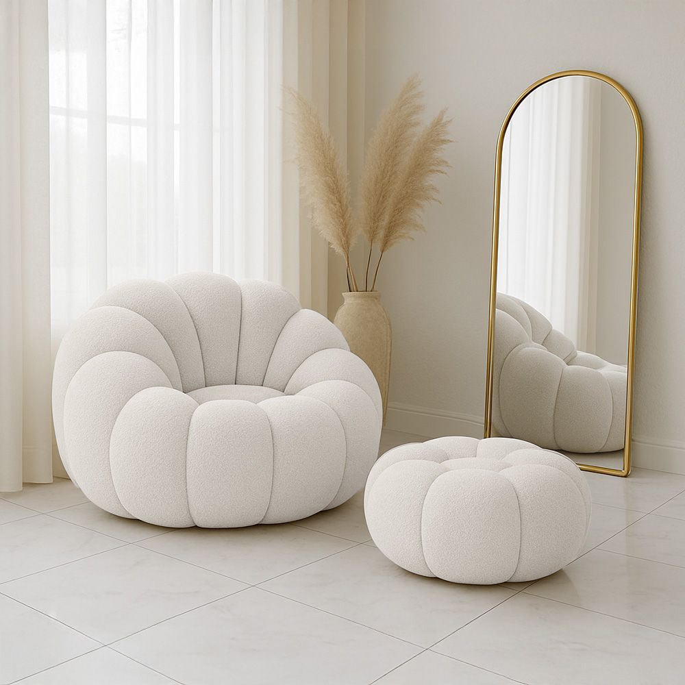 Poltrona Pouf Imbottita Bouclé Bianco Calera Leroy Merlin