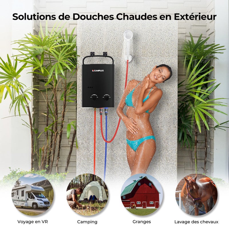 CAMPLUX AY132B Chauffe-eau à Gaz portables de 5L/min 10kW, Chauffe-eau instantanés au gaz propane/butane 30/37mbar Noir - 3