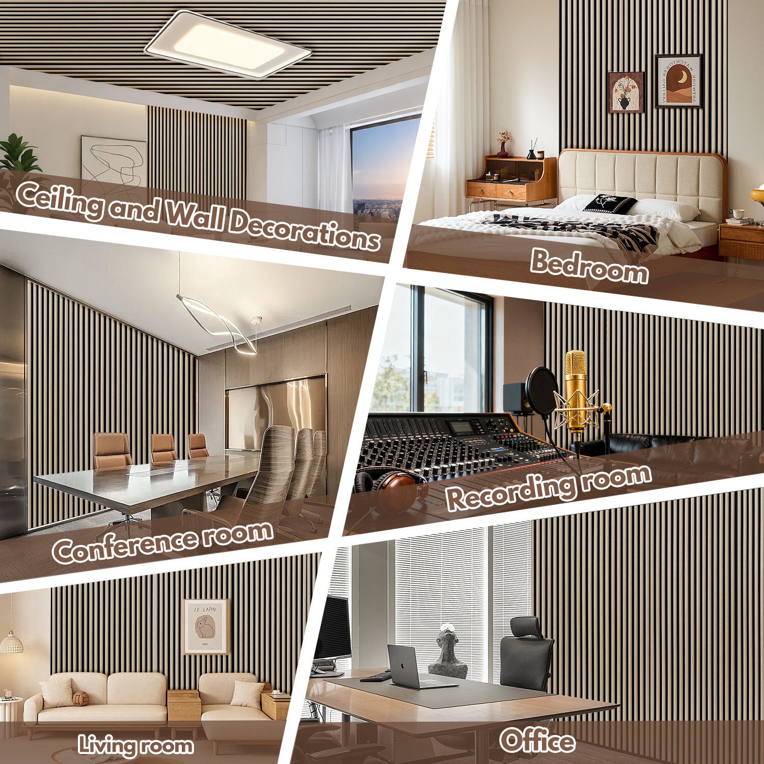 Lote de 4 paneles acústicos semicirculares para pared listones MDF madera moderna 120 x 60 x 2,1 cm - Panel MDF madera roble - 4