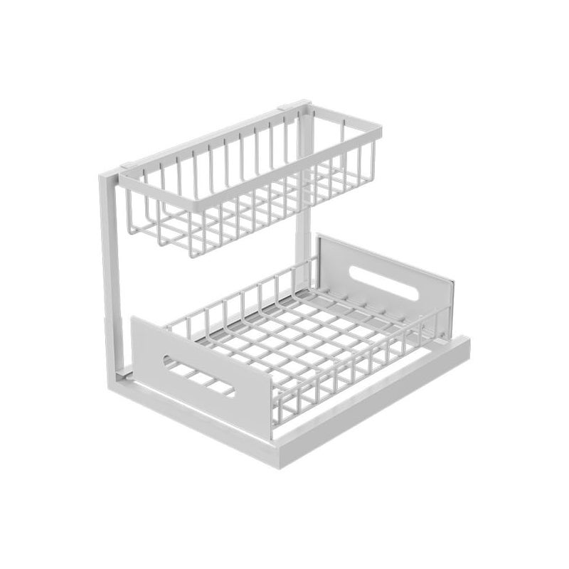 1 sztuka półki pod zlewem, wysuwana półka dwupoziomowa, półka pod zlew, organizer do szafki, biały