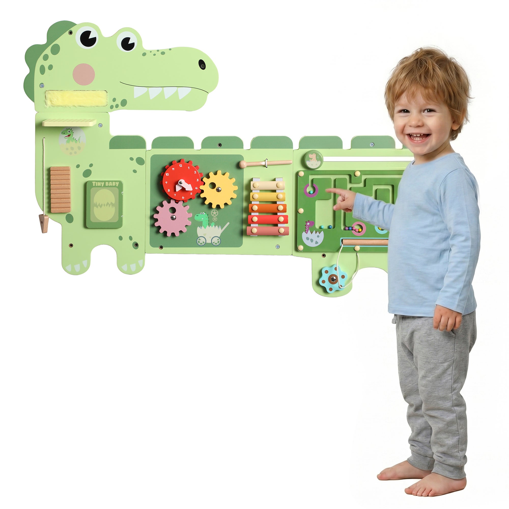 Tableau d'activités en bois Montessori dinosaure mural avec xylophone ...