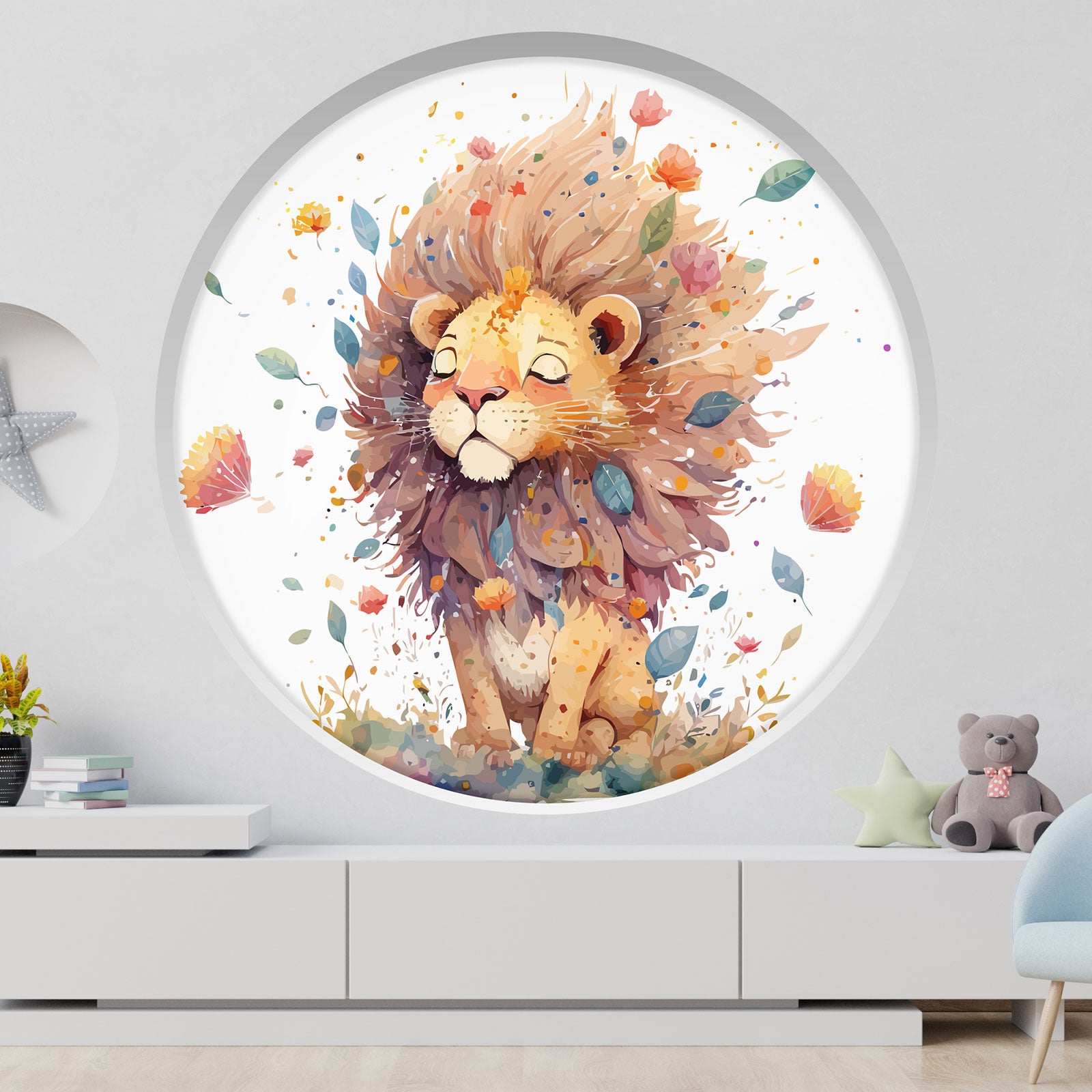 Stickers mural trompe l'oeil Arche rond enfants - Lion - Diamètre 150 cm - 2