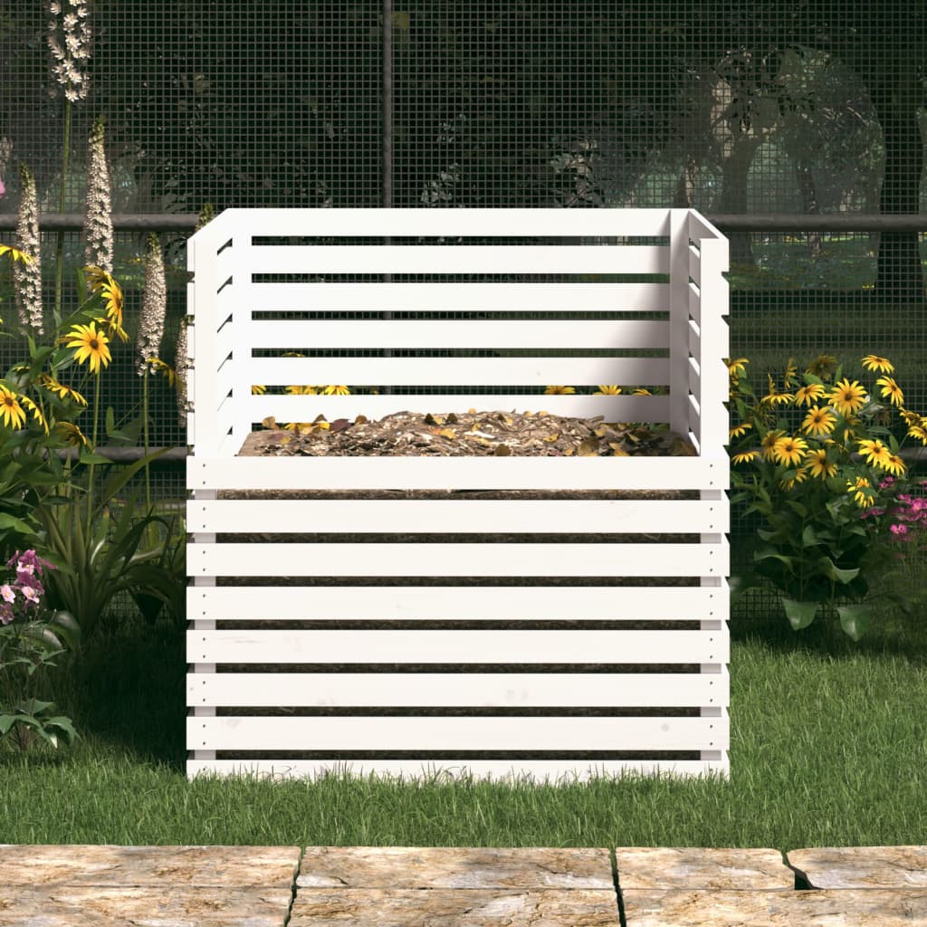 Composteur blanc en bois massif de pin, pour le jardin, 100 × 100 × 102 cm - 3