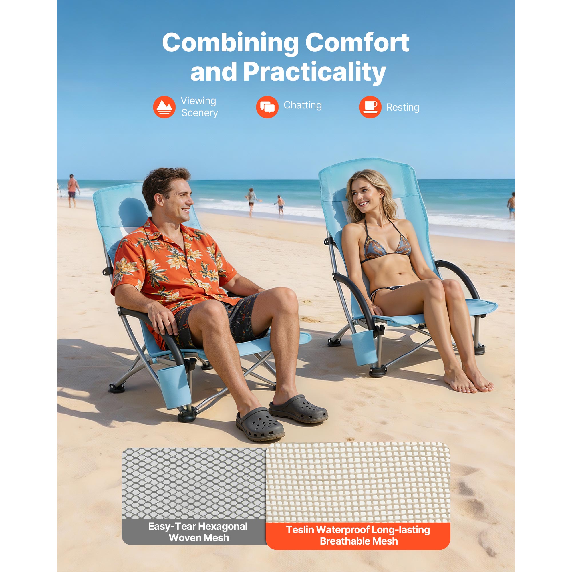 Lot de 2 chaises pliantes portables SucceBuy avec dossier haut, ideales pour le camping, les pique-niques, la randonnee et la peche en exterieur - 5