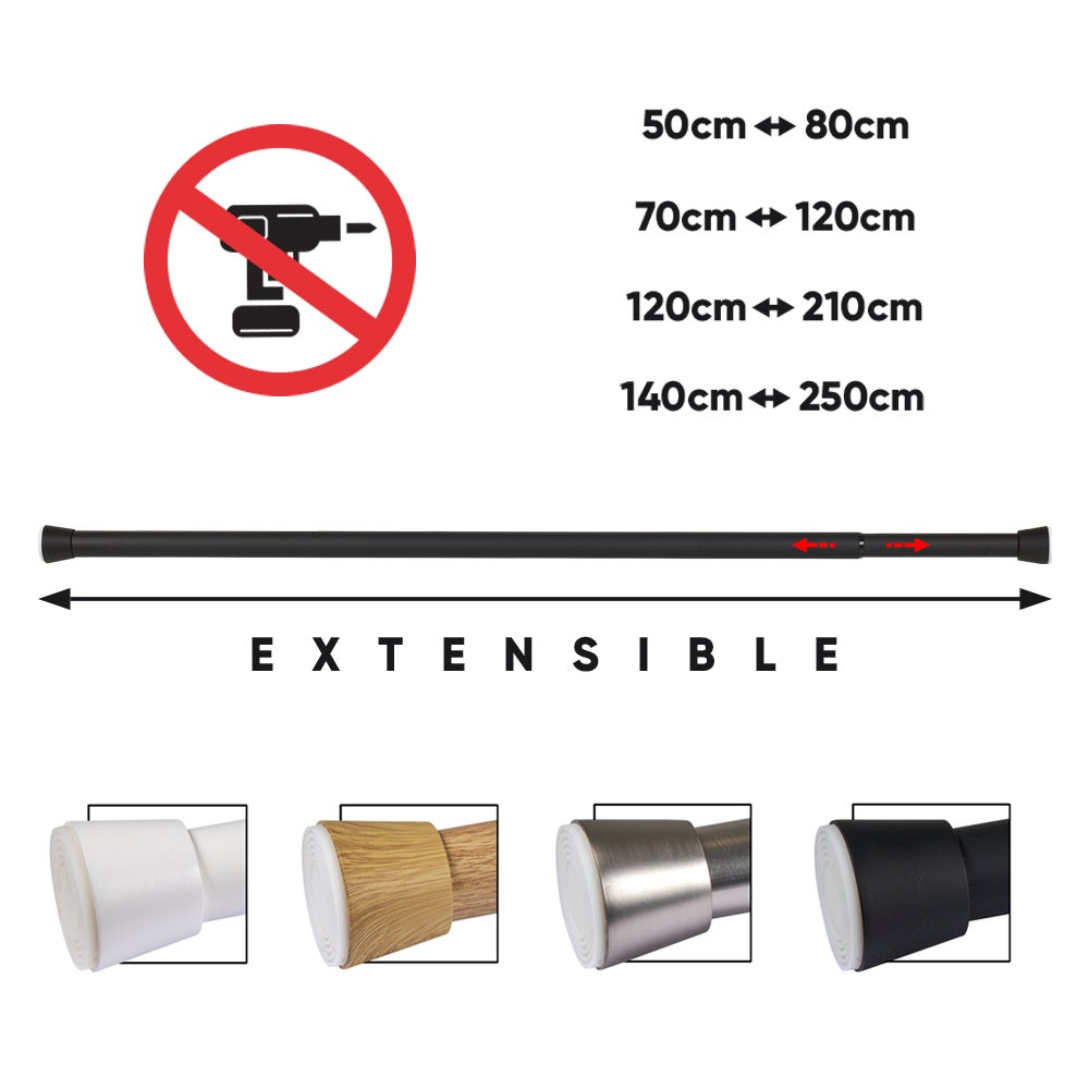Barra de cortina extensible a presión Ø28 mm – Negra (140-250 cm) - 3