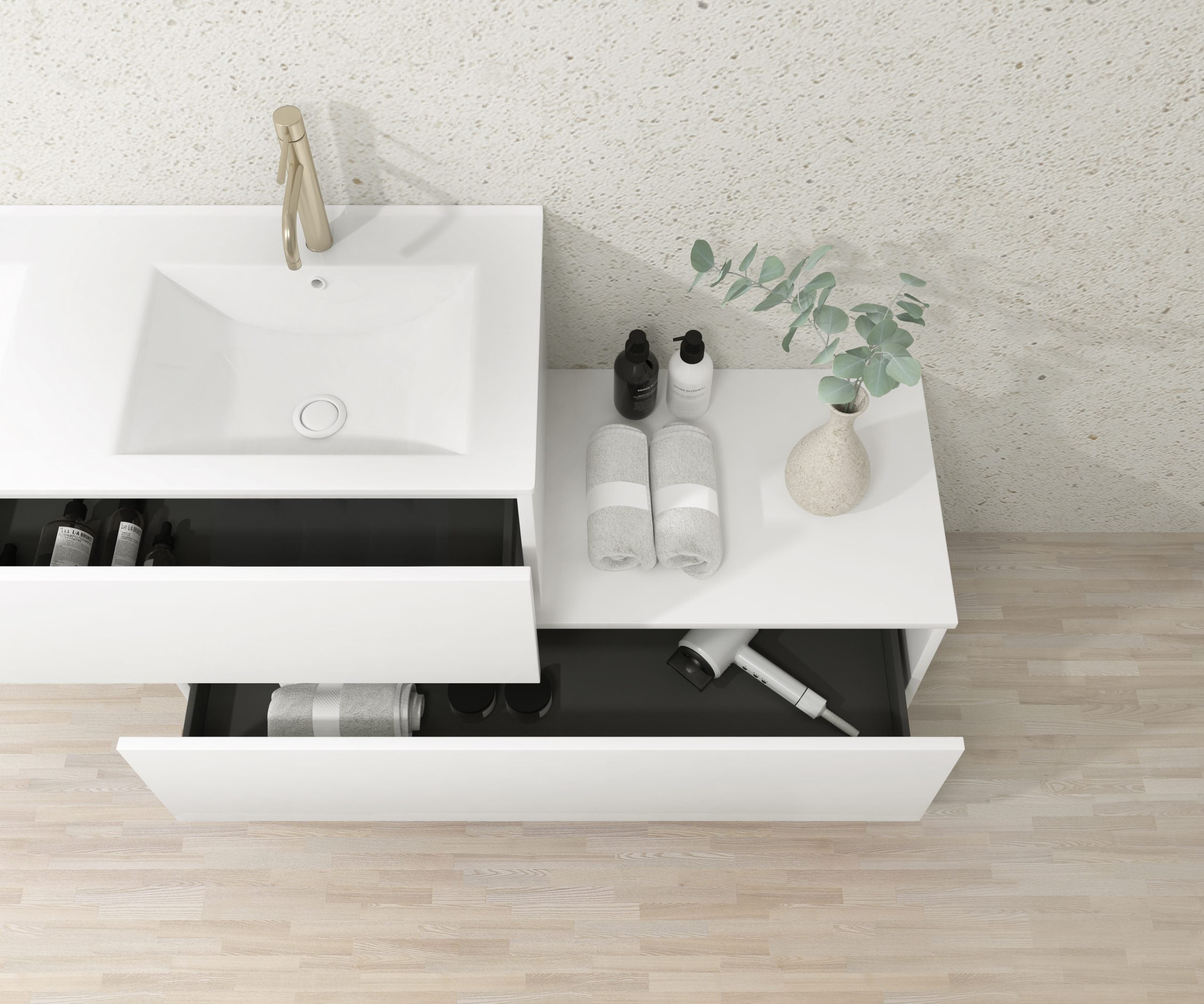 Meuble de salle de bain Mapau avec double vasque et miroir LED, blanc DIJON, 120 cm - 3