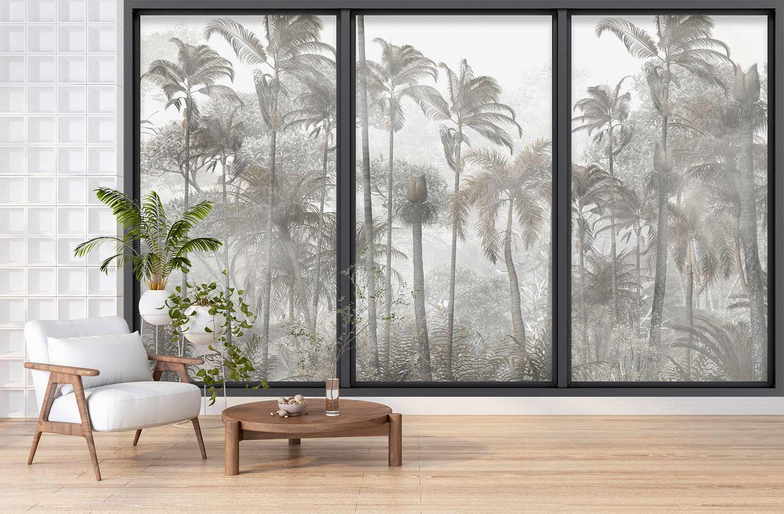 Papier peint panoramique Trompe l'oeil baie vitrée - Jungle - Largeur 325 cm x Hauteur 195 cm - 3