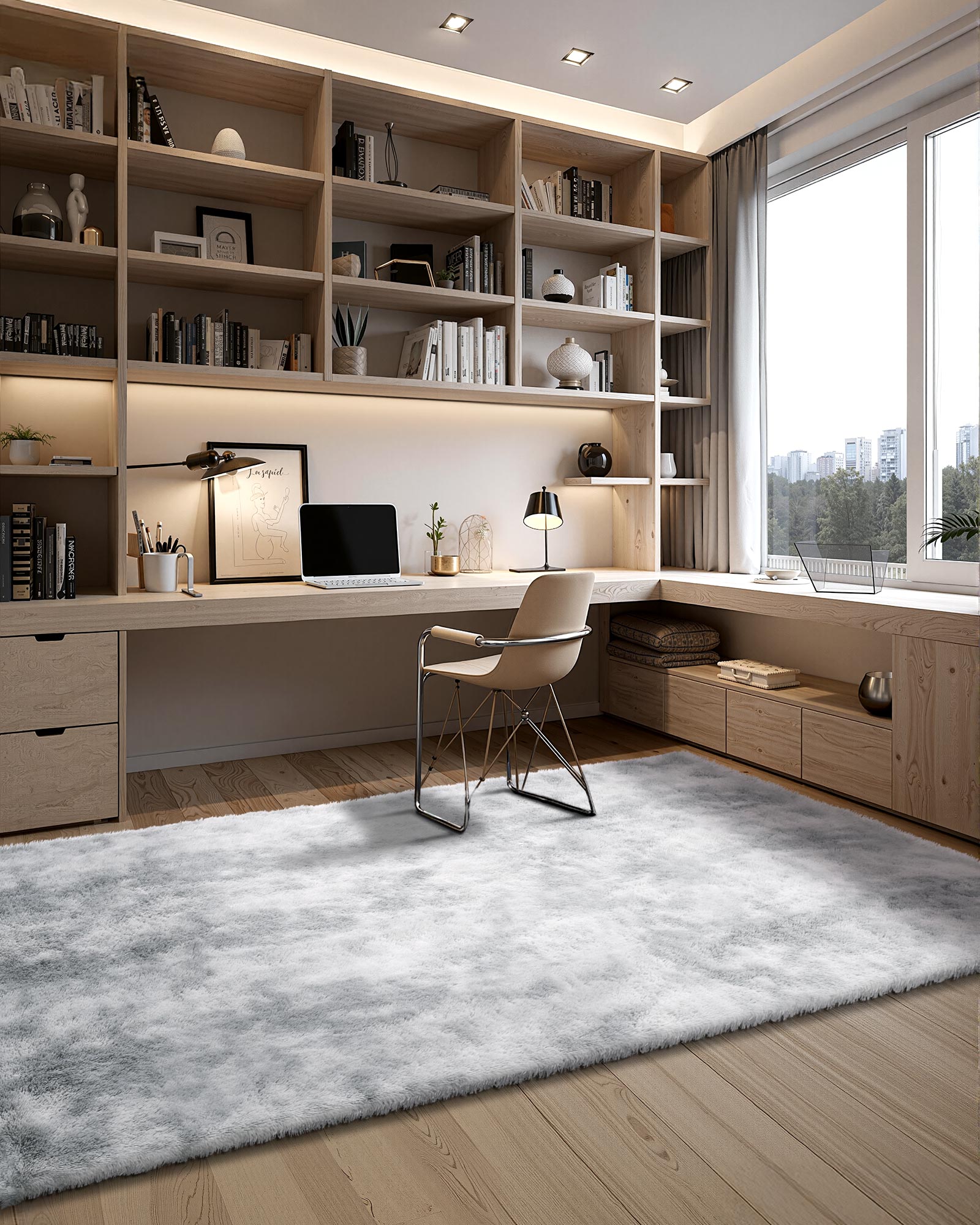 Tapete sala VEVOR pelo longo de 1,83 x 2,74 m, decoração moderna para interiores, antiderrapante, macio e espesso, com base não tecida, cinzento claro - 5