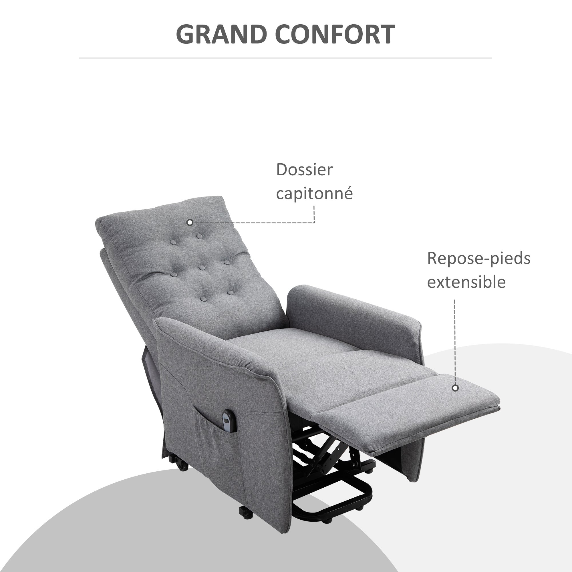 Fauteuil relax électrique en lin gris 1 place HOMCOM - 7