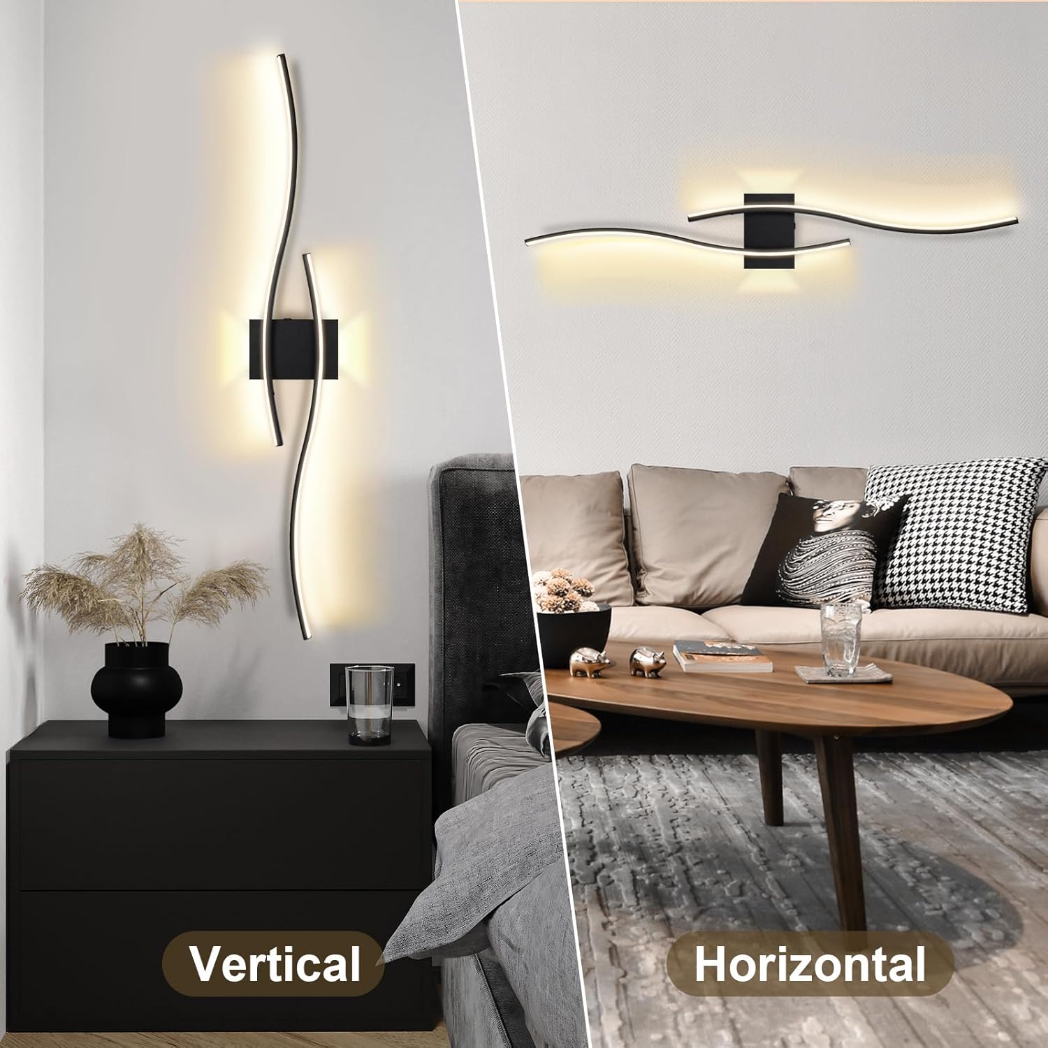 2 sztuki wewnętrznej kinkiet LED, czarny, linie 100 cm, ściemnialna lampa ścienna z pilotem 3000K-6000K, sterowanie dotykowe do sypialni lub salonu - 4