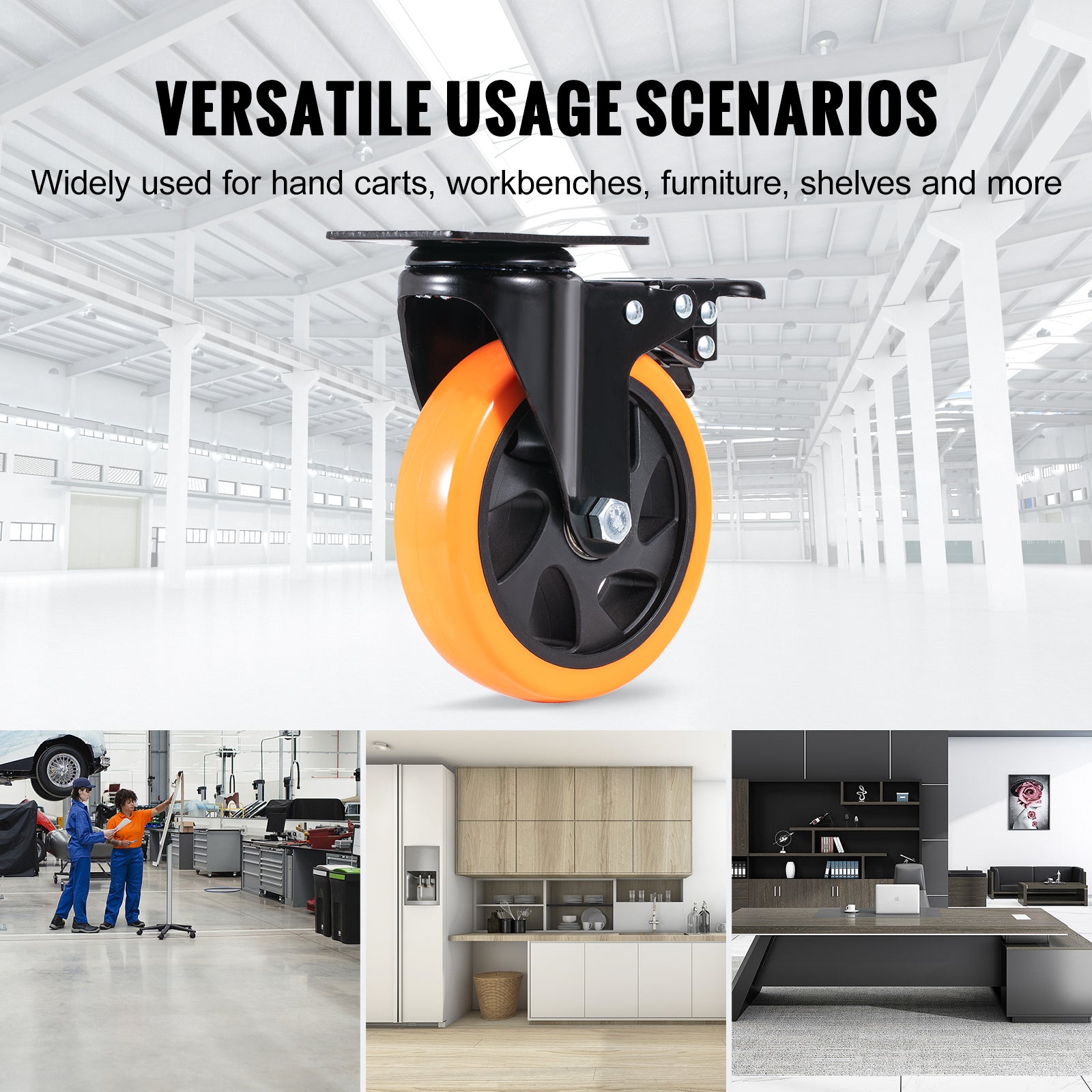 Ruote Girevoli Set di 4 Rotelle per Mobili Industriali Ruote Silenziose in PVC Diametro da 127mm con Freno di Bloccaggio A/B Capacita di Carico VEVOR - 6