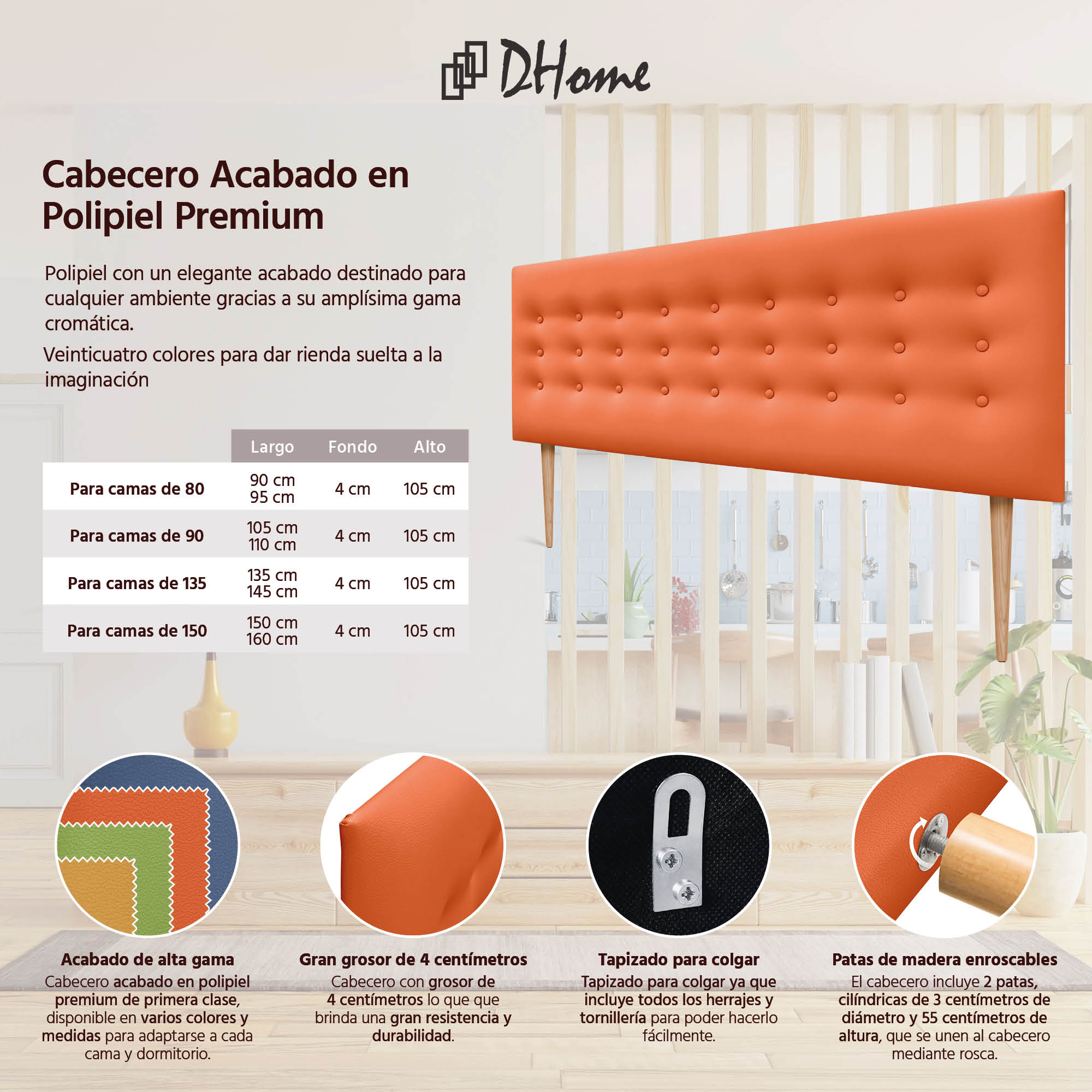 DHOME Testiera In Tessuto Capitonnè Aqualine 150x115 Cm Con Gambe Letto 150 Tierra