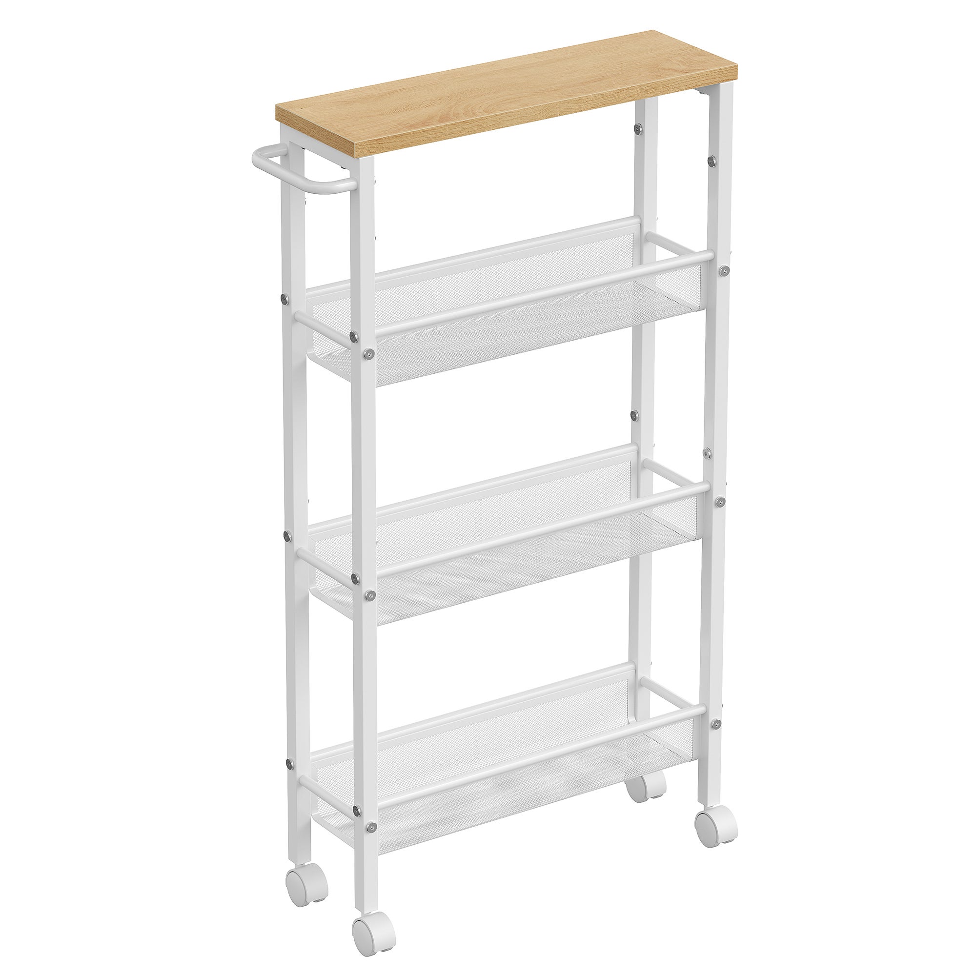 Chariot De Rangement 4 Niveaux HOMCOM Avec Roulettes - Desserte Étroite Blanche Pour Cuisine Et Buanderie