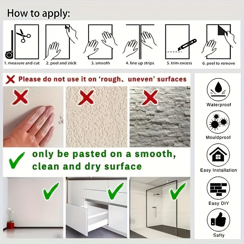 1 Rollo de papel tapiz de mármol autoadhesivo, pegatina de piso y pared, papel tapiz impermeable, película decorativa, 300 x 40 cm - 7