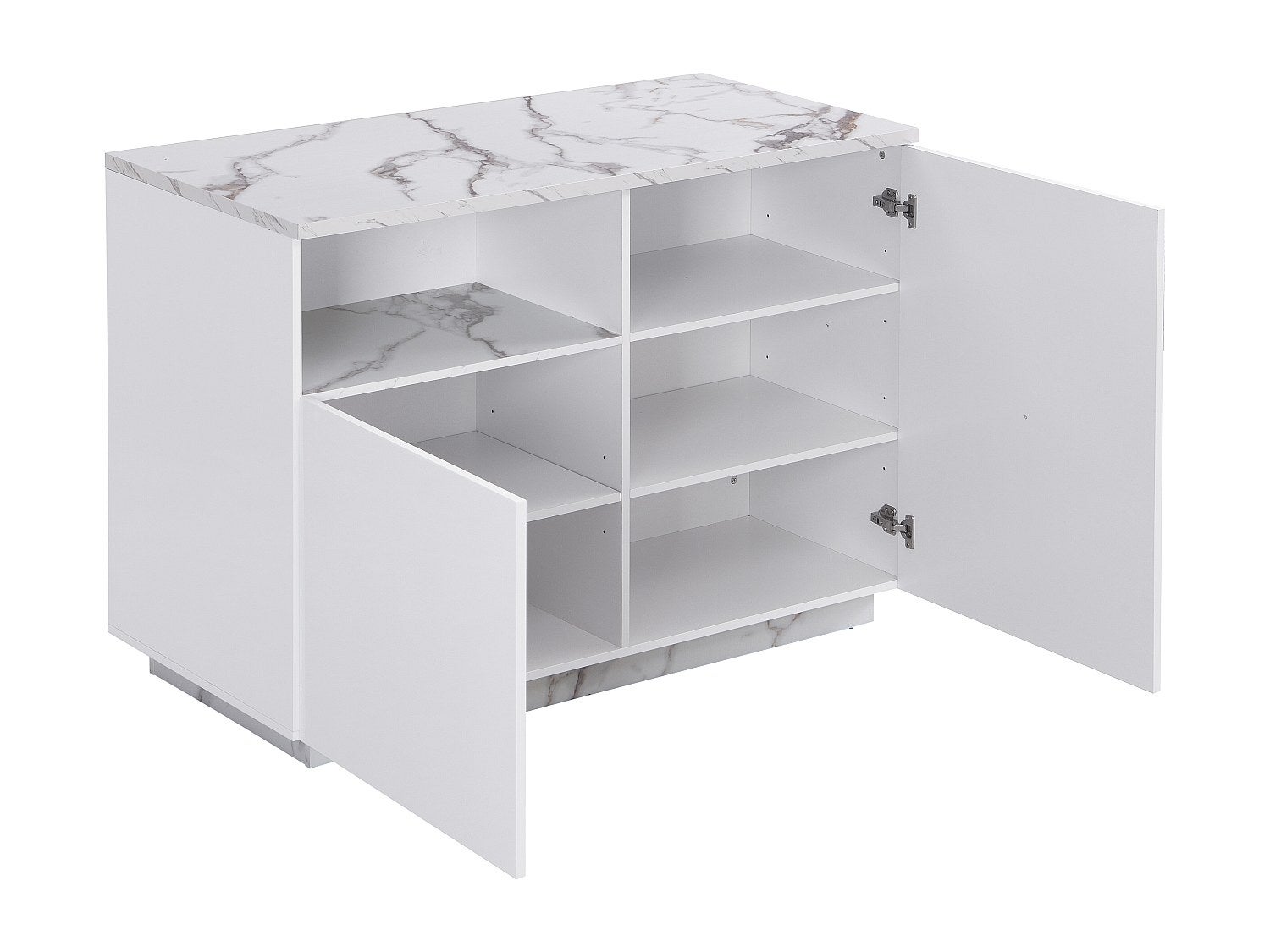 Ilot central de cuisine avec 2 portes et 1 niche en MDF - Effet marbre blanc - CORELINA - 4