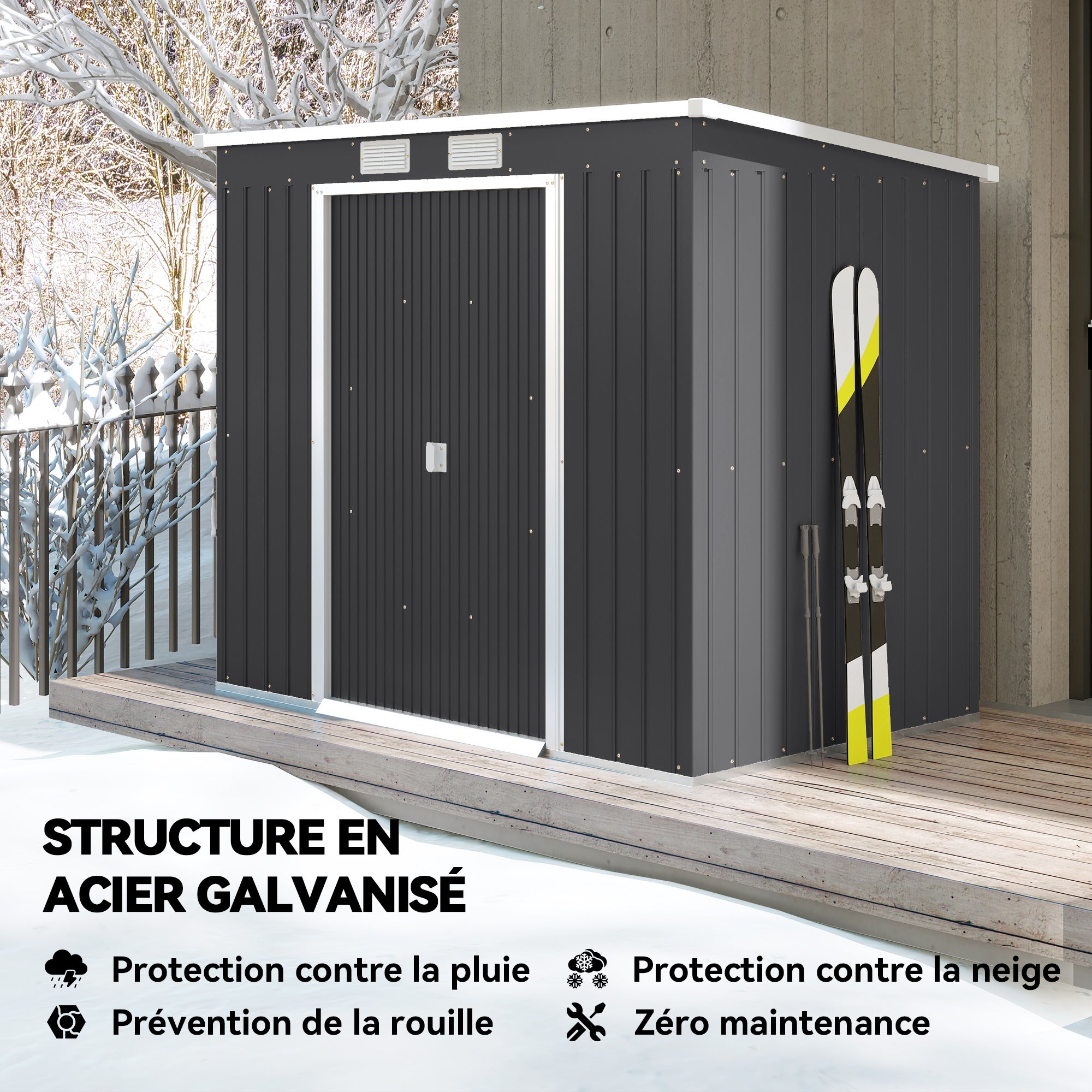 Abri de jardin acier galvanisé Outsunny 2,8 m² - 4