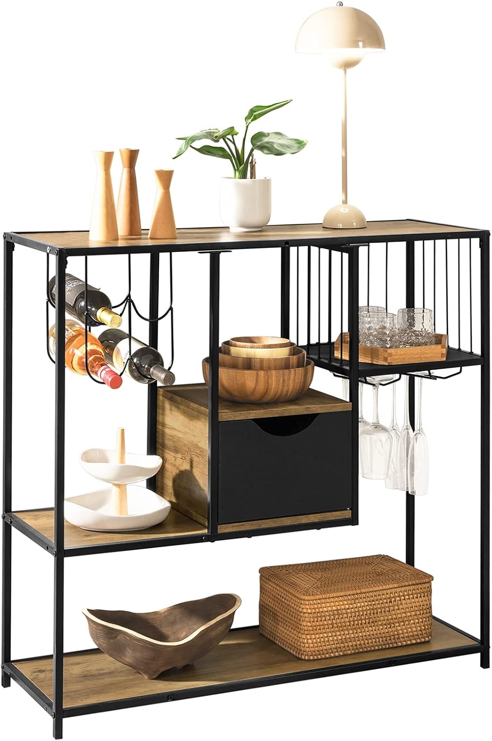 SoBuy Wąski stolik Półka Konsola Kredens stojak na Wino 1 szuflada FSB56-F