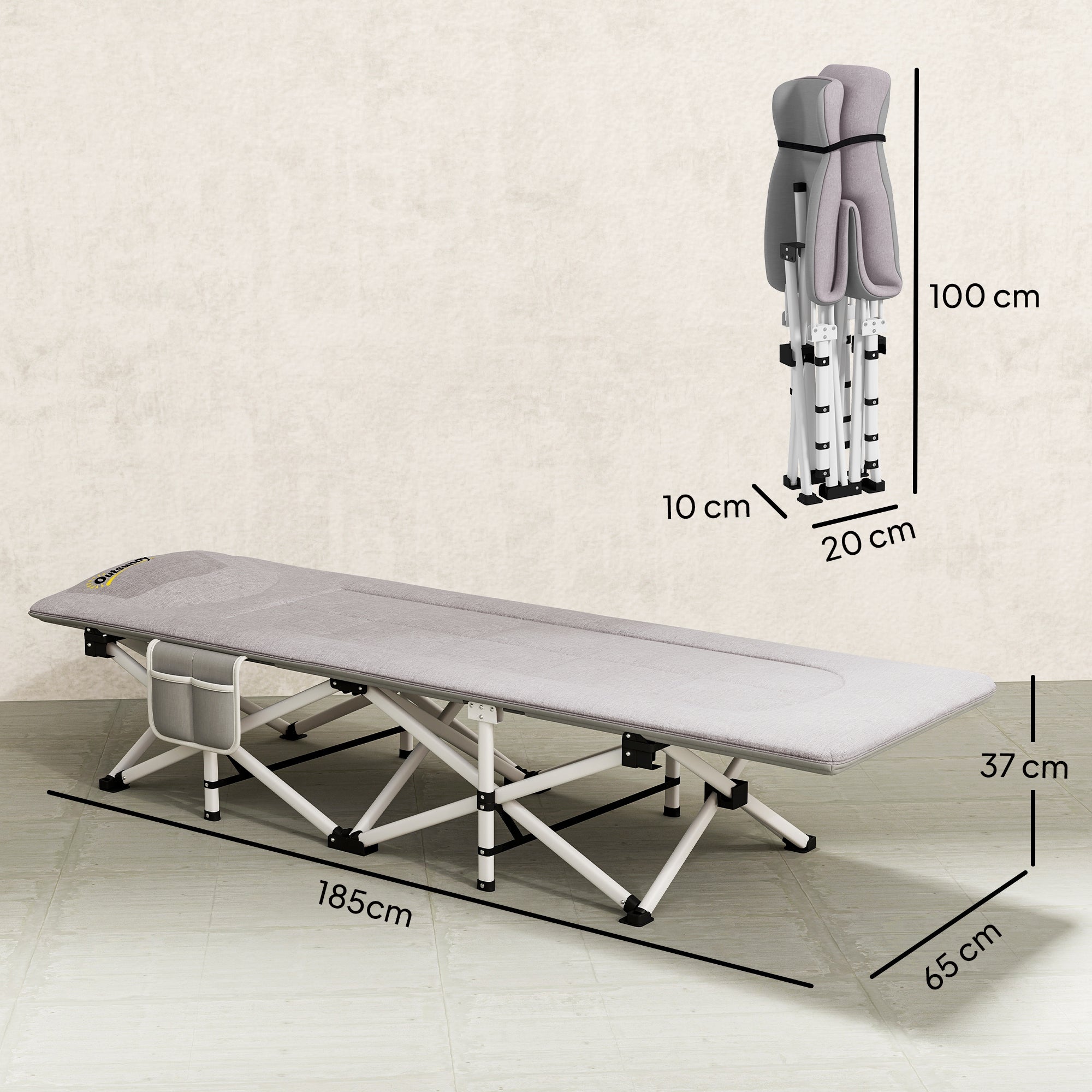 Lit de camping Outsunny pliable avec matelas transat chaise longue sac de rangement intégrée dim. 185L x 65l x 37H cm gris - 3