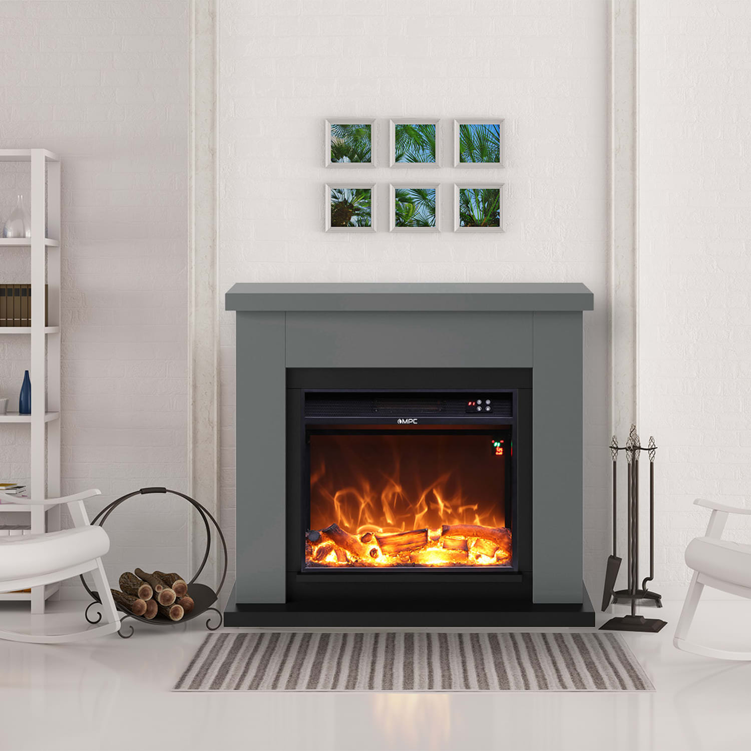 Mpc Camino Asciano: Chimenea de pie 1500W, efecto llama y marco gris ...