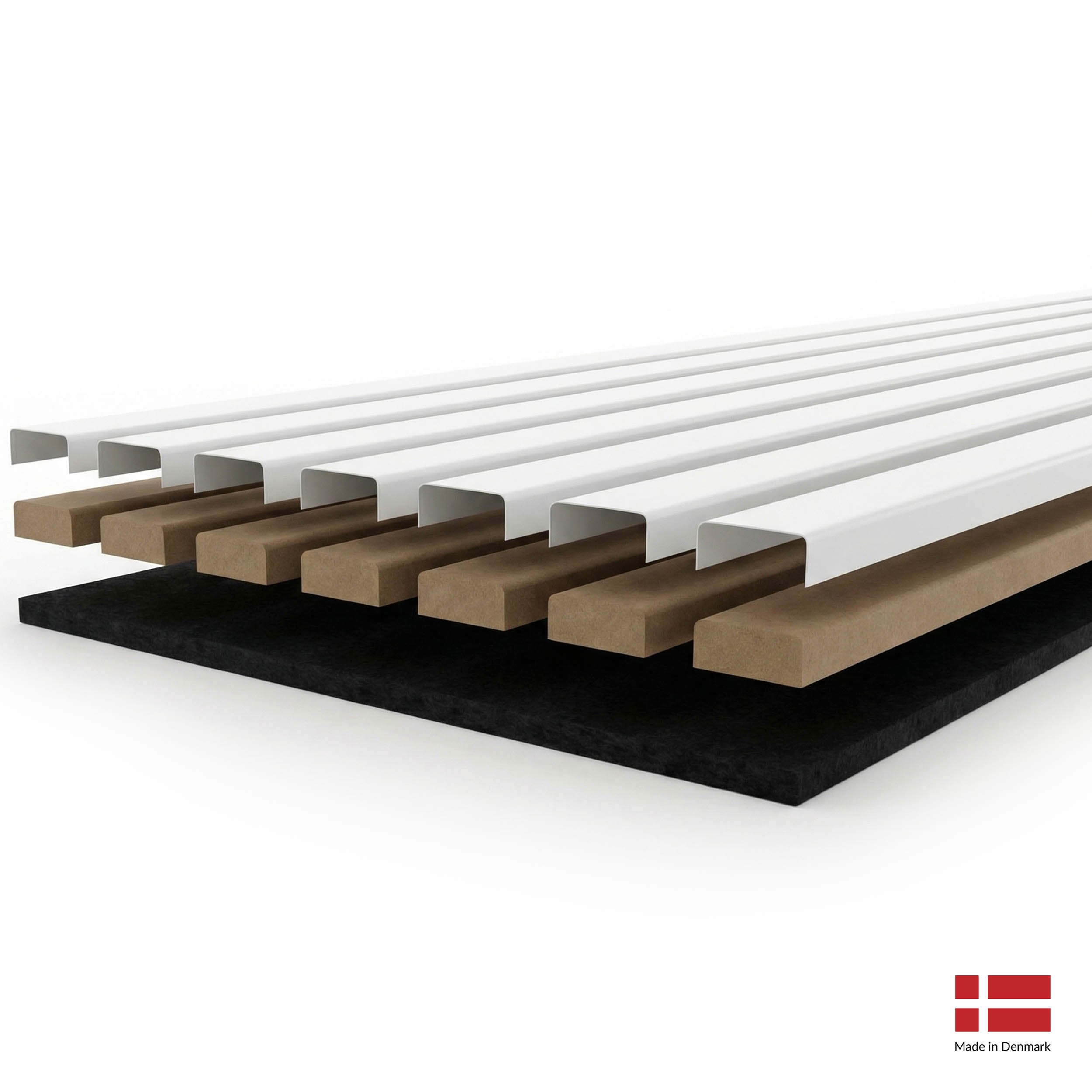 Lot de 2 panneaux tasseaux acoustiques MDF décor blanc mat, feutrine blanche, 240x32 cm Nordic Acoustics - 6