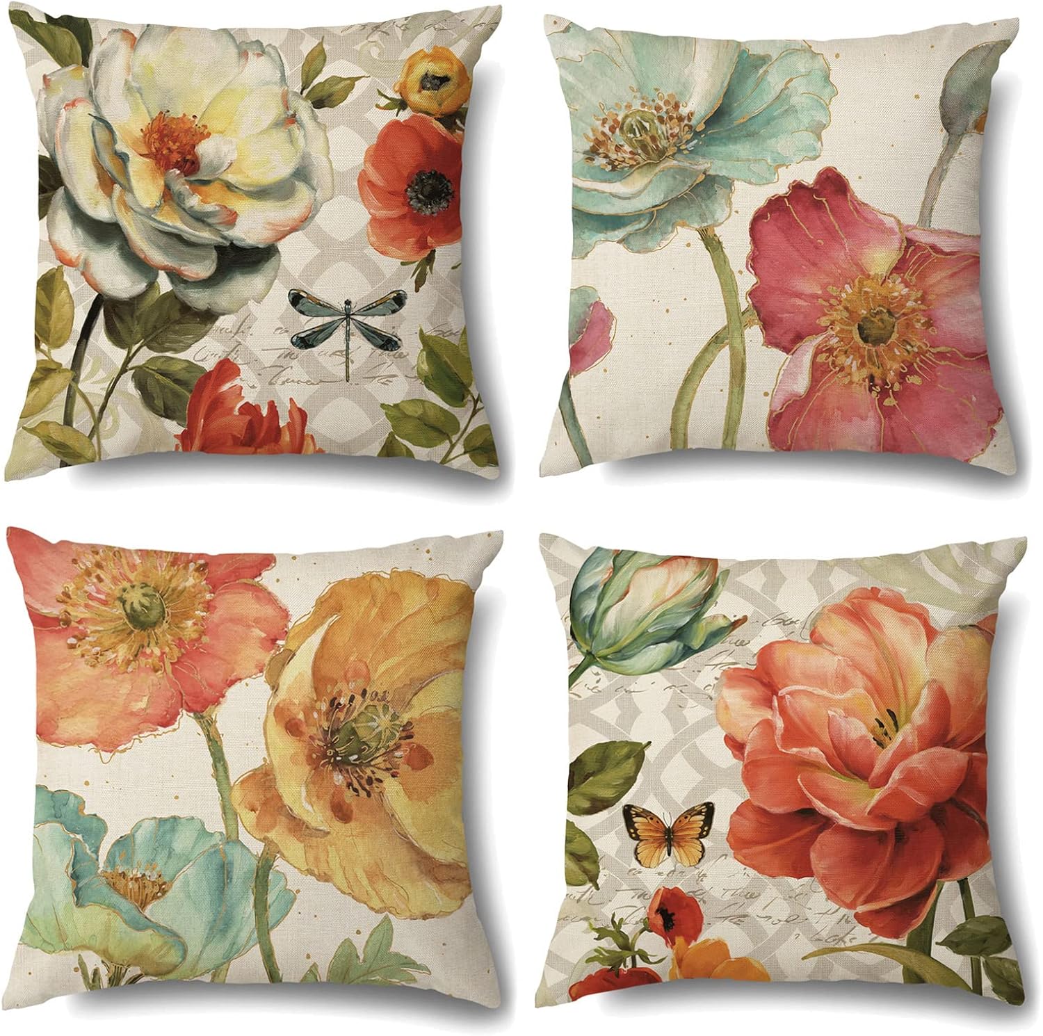 Fleurs Bleu Beige Housse Coussin en Lin Lot de 4 Décoratif Fleuri Moderne Housses Coussin 45x45 Motif Nature Printemps Taie Oreiller Deco Interieur Li | Leroy Merlin
