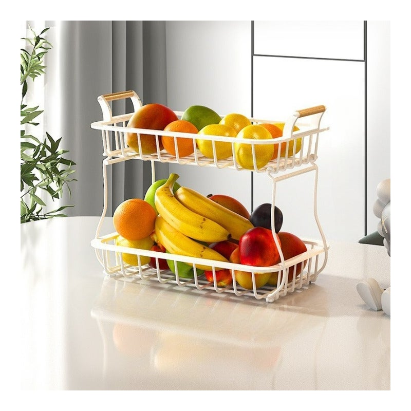 Kosz kuchenny na owoce, podwójny, wyjmowany, biały, 27*22*32,5 cm