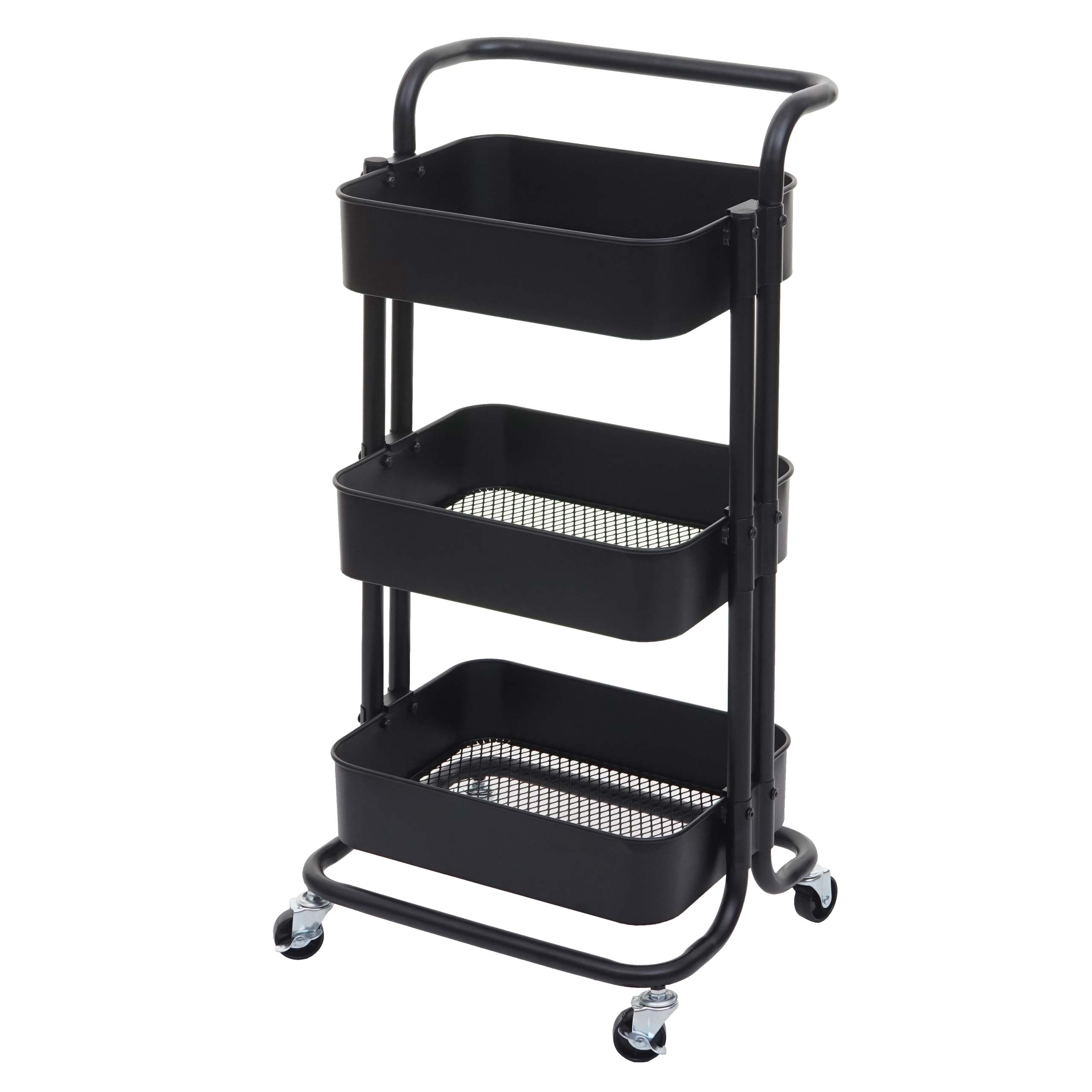 Wózek do serwowania HWC-C64, wózek kuchenny wózek barowy wózek do herbaty wózek transportowy wózek ~ czarny z uchwytem