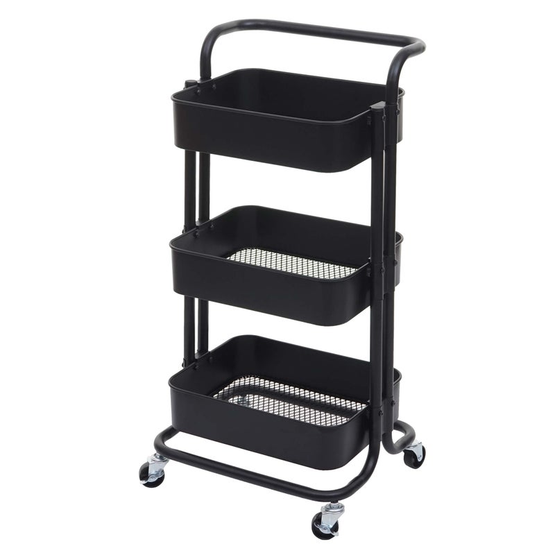 Wózek do serwowania HWC-C64, wózek kuchenny wózek barowy wózek do herbaty wózek transportowy wózek ~ czarny z uchwytem