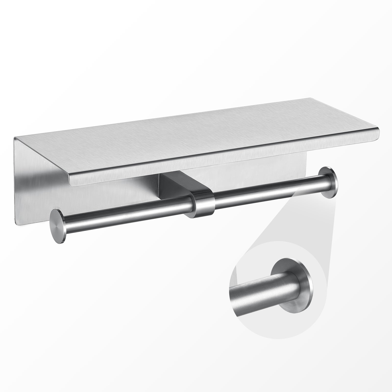 Portarrollos de papel higiénico con estante cepillado. Portarrollos de papel higiénico de acero inoxidable. Estante. - 3