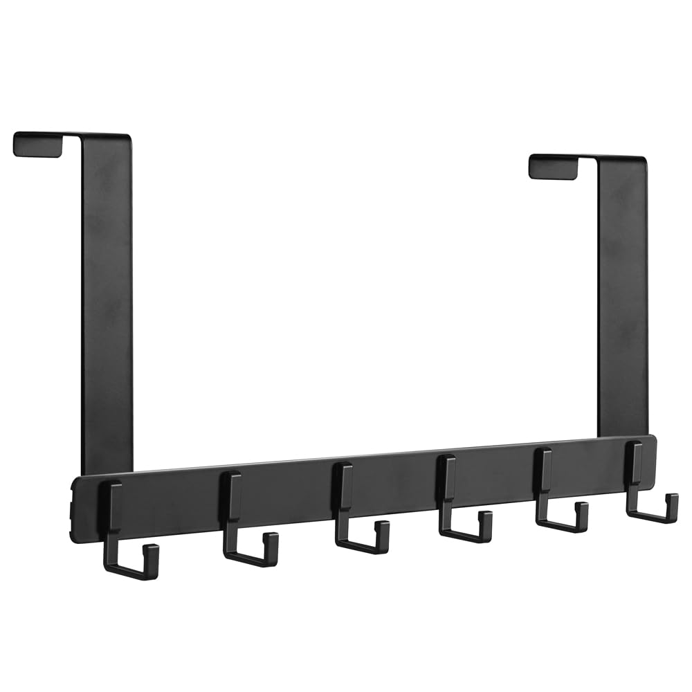 Wytrzymały wieszak na drzwi do przechowywania płaszczy, ręczników, kluczy i toreb (czarny, 6 haczyków)