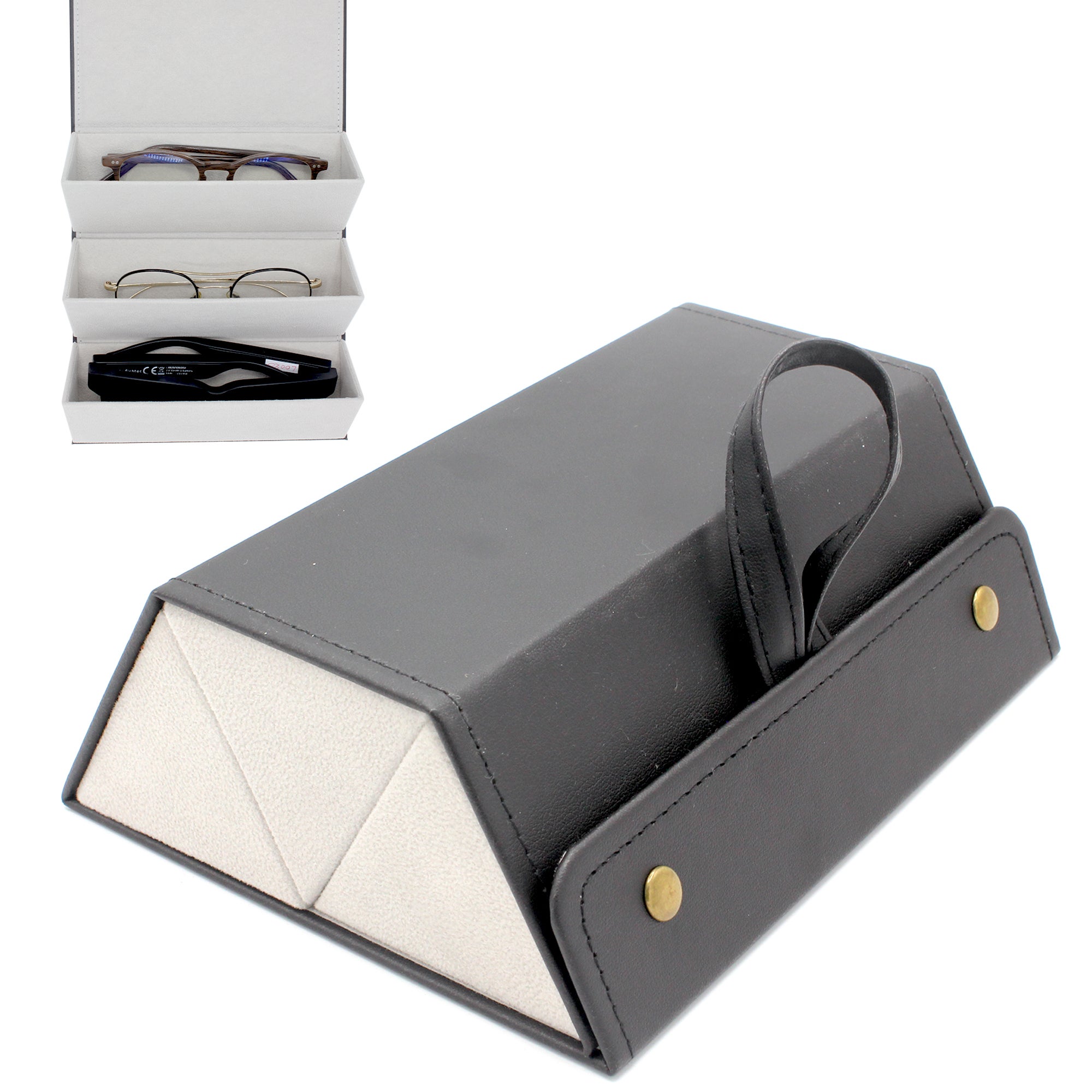 KONO Custodia Rigida Per Occhiali In Lino - Protettiva, Portatile, Con Panno Microfibra, 16x6x3 Cm - Foto 5