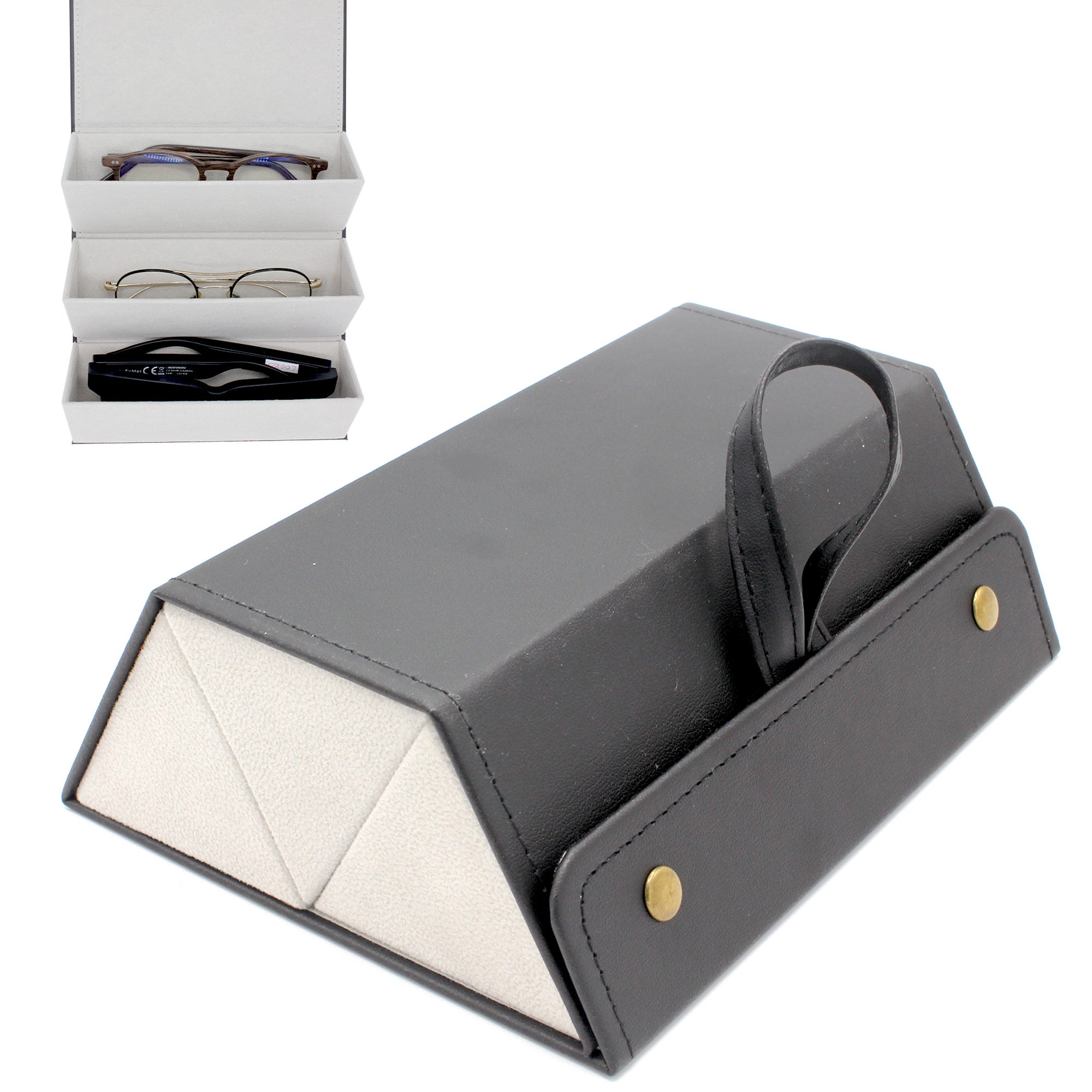 KONO Custodia Rigida Per Occhiali In Lino - Protettiva, Portatile, Con Panno Microfibra, 16x6x3 Cm - Foto 5