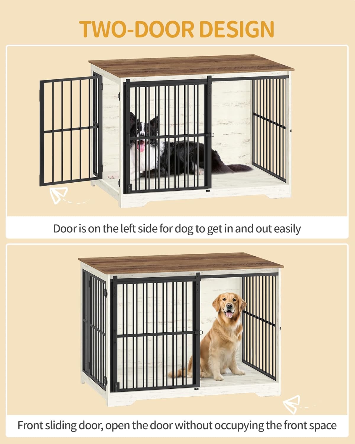 Caixa de transporte para cães, mesa de apoio, canil moderno, casota para cachorros, casota para animais de estimação, 2 portas, branco e castanho - 4
