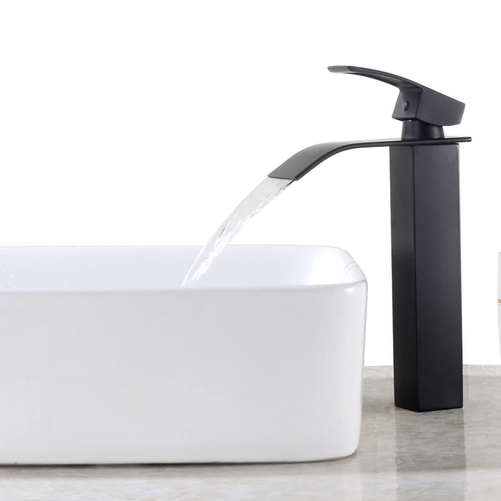 Cecipa grifo lavabo cascada negro caño alto monotaladro palanca única cobre