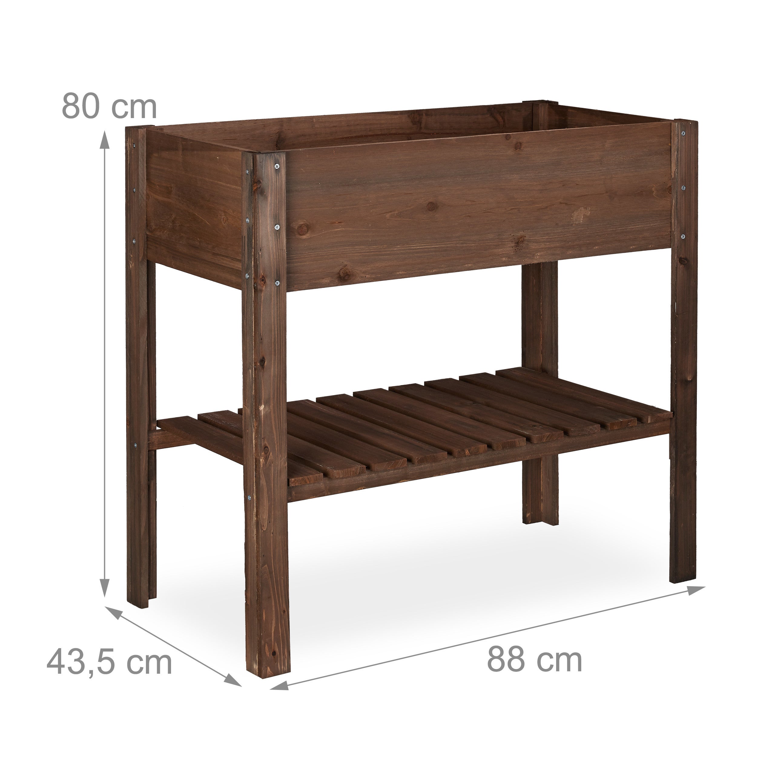 Carré potager bois, légume, herbes, jardin, balcon, Jardinière sur pied, HxlxP: 80 x 88 x 43,5 cm, brun foncé, Relaxdays - 4
