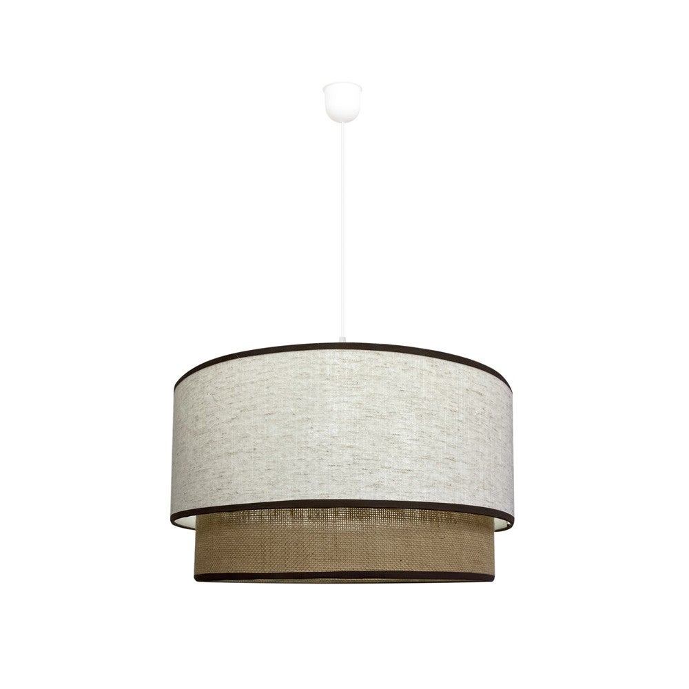 Lampa sufitowa Batana w naturalnym stylu z podwójnym abażurem z brązowego marmurkowego lnu i rustykalną torbą ø40 cm