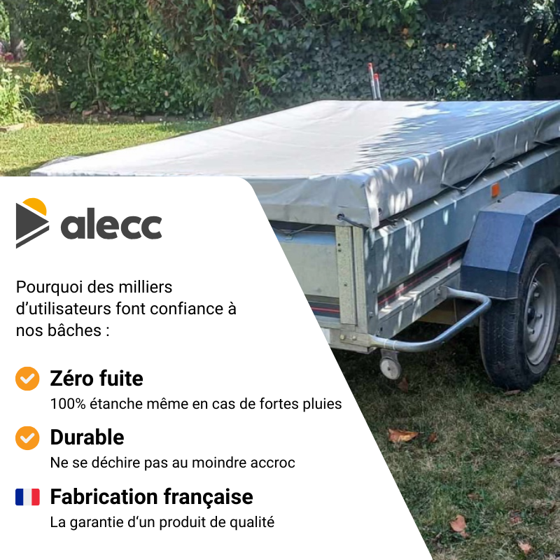 Bâche remorque Erdé Expert XR 302 – 310 x 169 x 10 cm – PVC 640g/m² étanche & renforcé – Gris – Fabrication française - 5