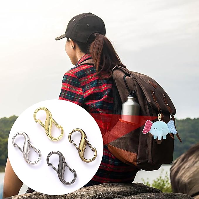 16 Pièces Double Clip à Ressort, Double Mousqueton, Clip Antivol pour sac à dos pour l'extérieur, la Randonnée et le Camping - 2