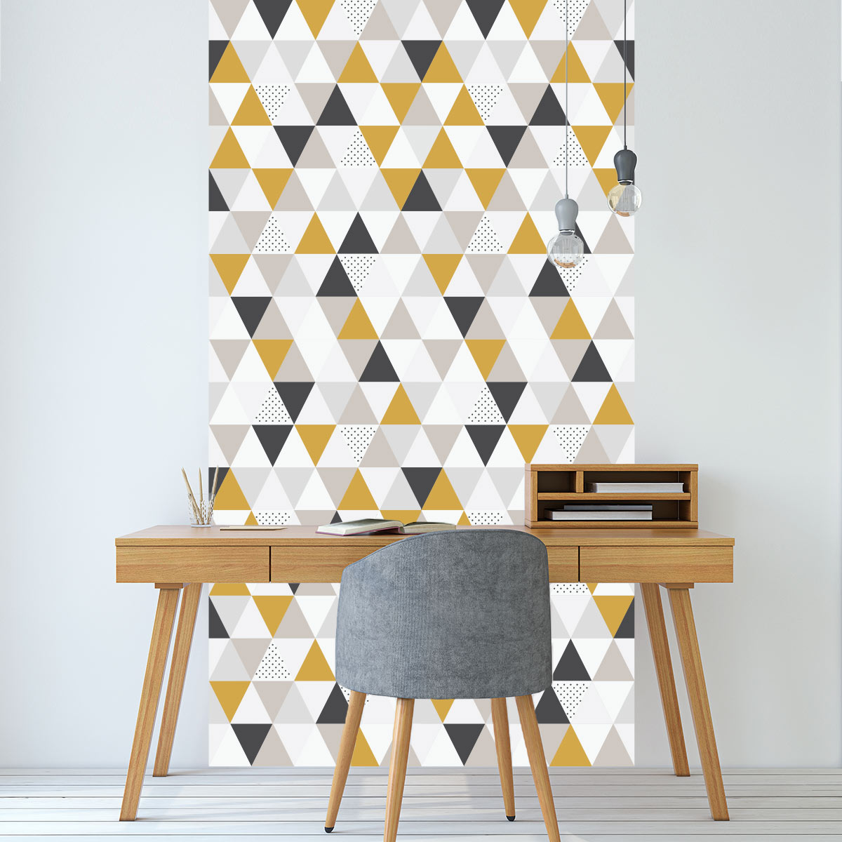 Papel pintado prepegado triángulos de patrón geométrico escandinavo h300 x l60 cm - adhesivo pared - sticker revestimiento